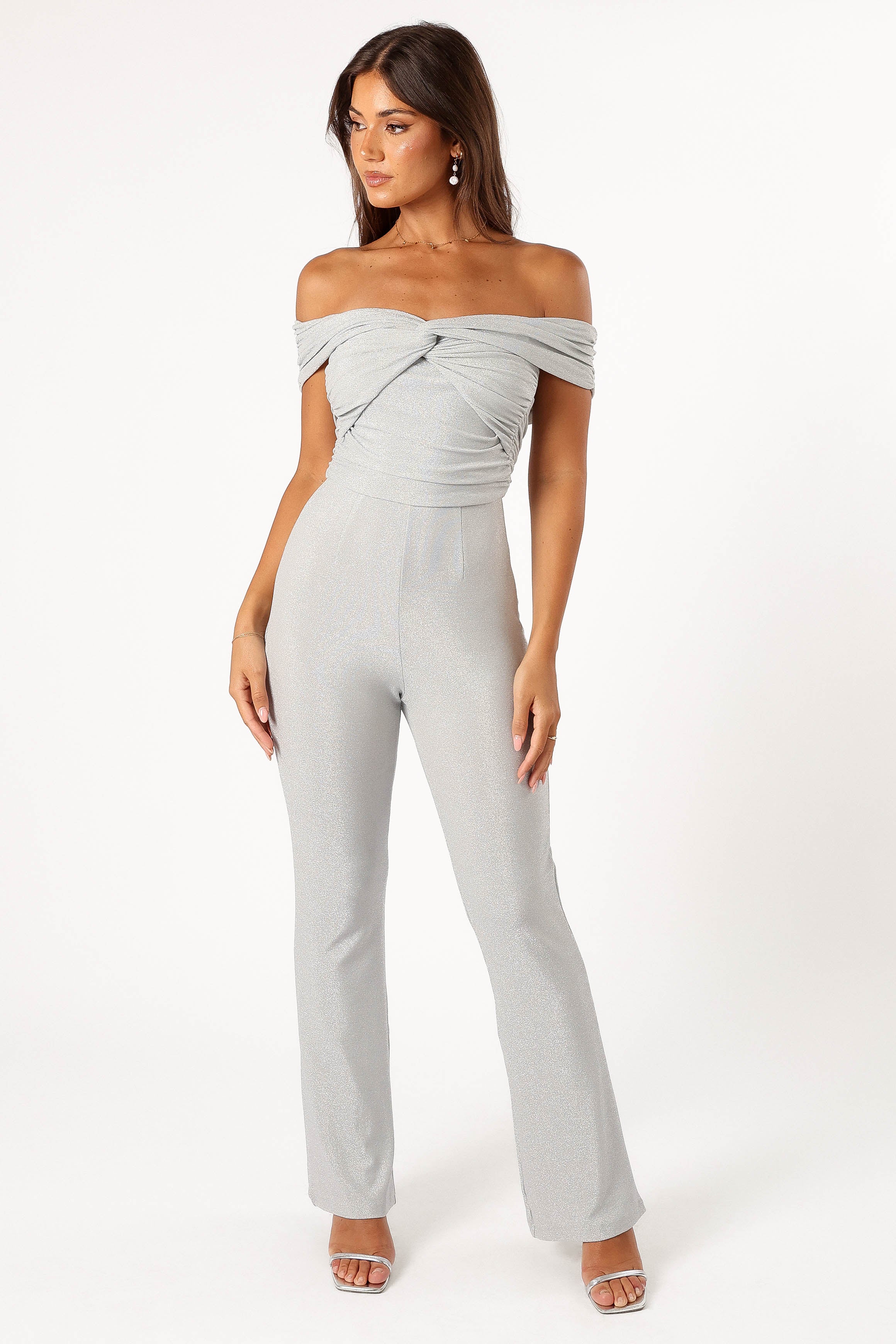 Sharnie Off Shoulder Jumpsuit Silver