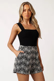 Jacey Embroidered Shorts Black White