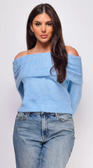 Erin Off Shoulder Sweater Top Blue