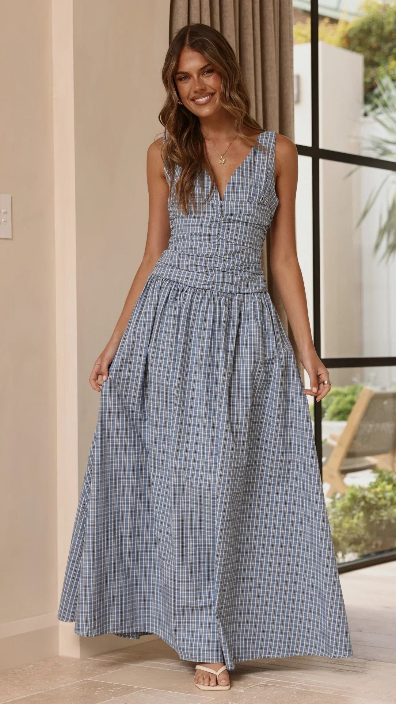 Sanya Maxi Dress Blue Check