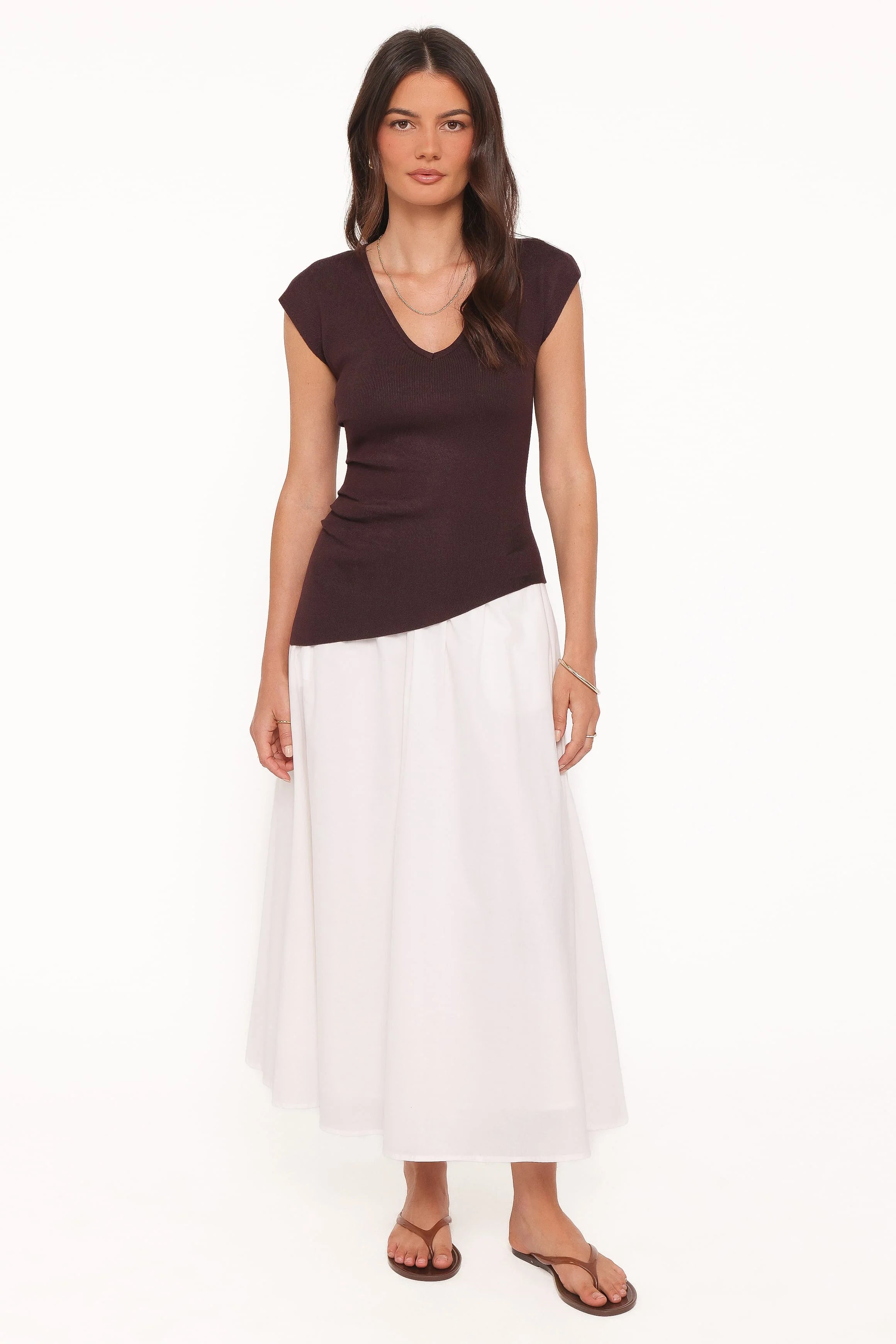 Tori Side Cinch Knitted Top Chocolate Brown