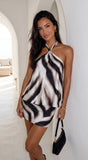 Sablene Abstract Print Halter Mini Dress Cream White Multi