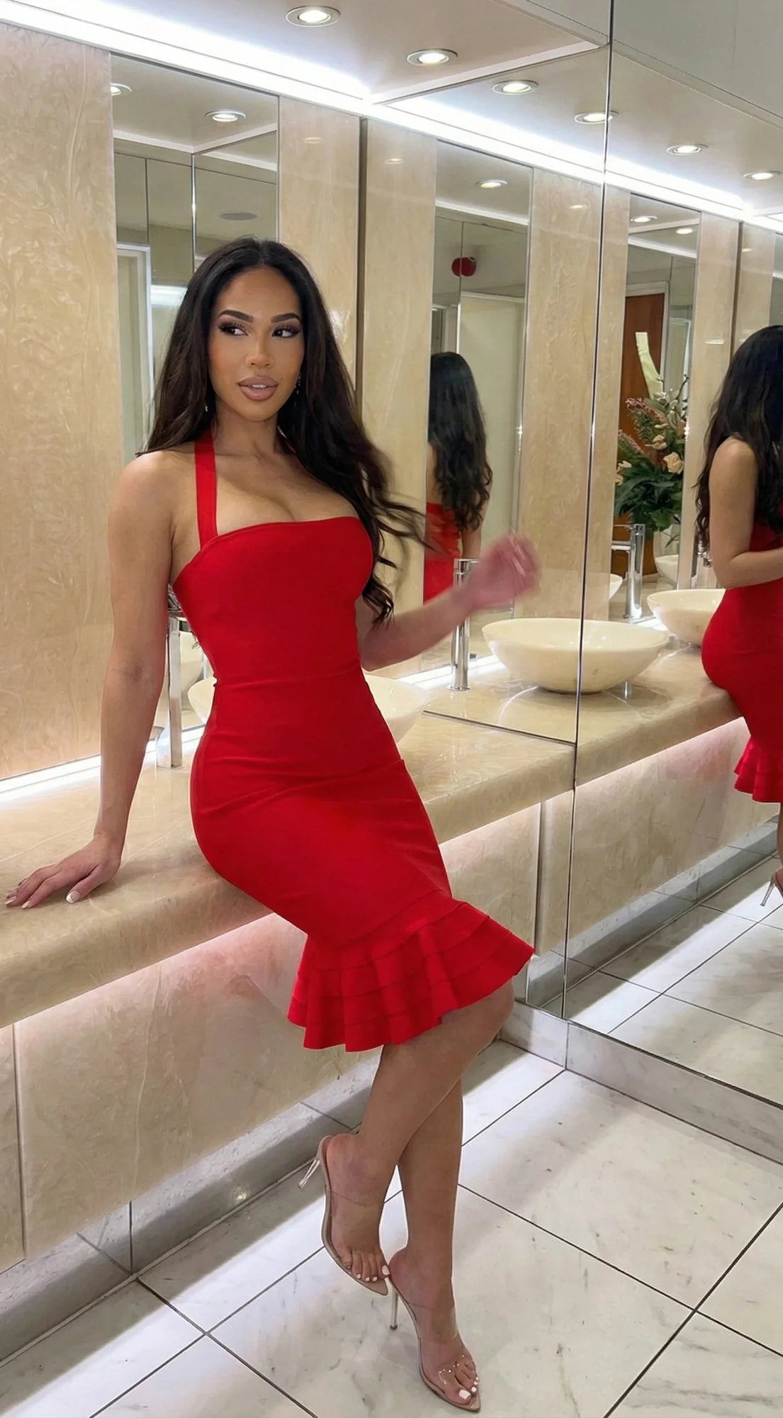 Rinnia Mermaid Bandage Dress Red