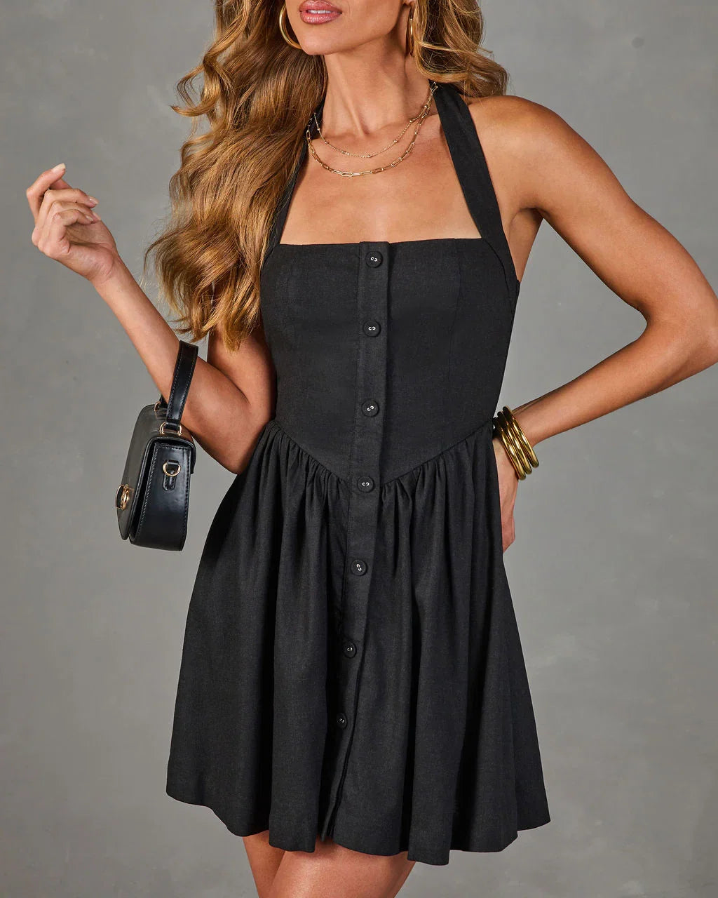 After Dark Pulse Fit and Flare Halter Mini Dress