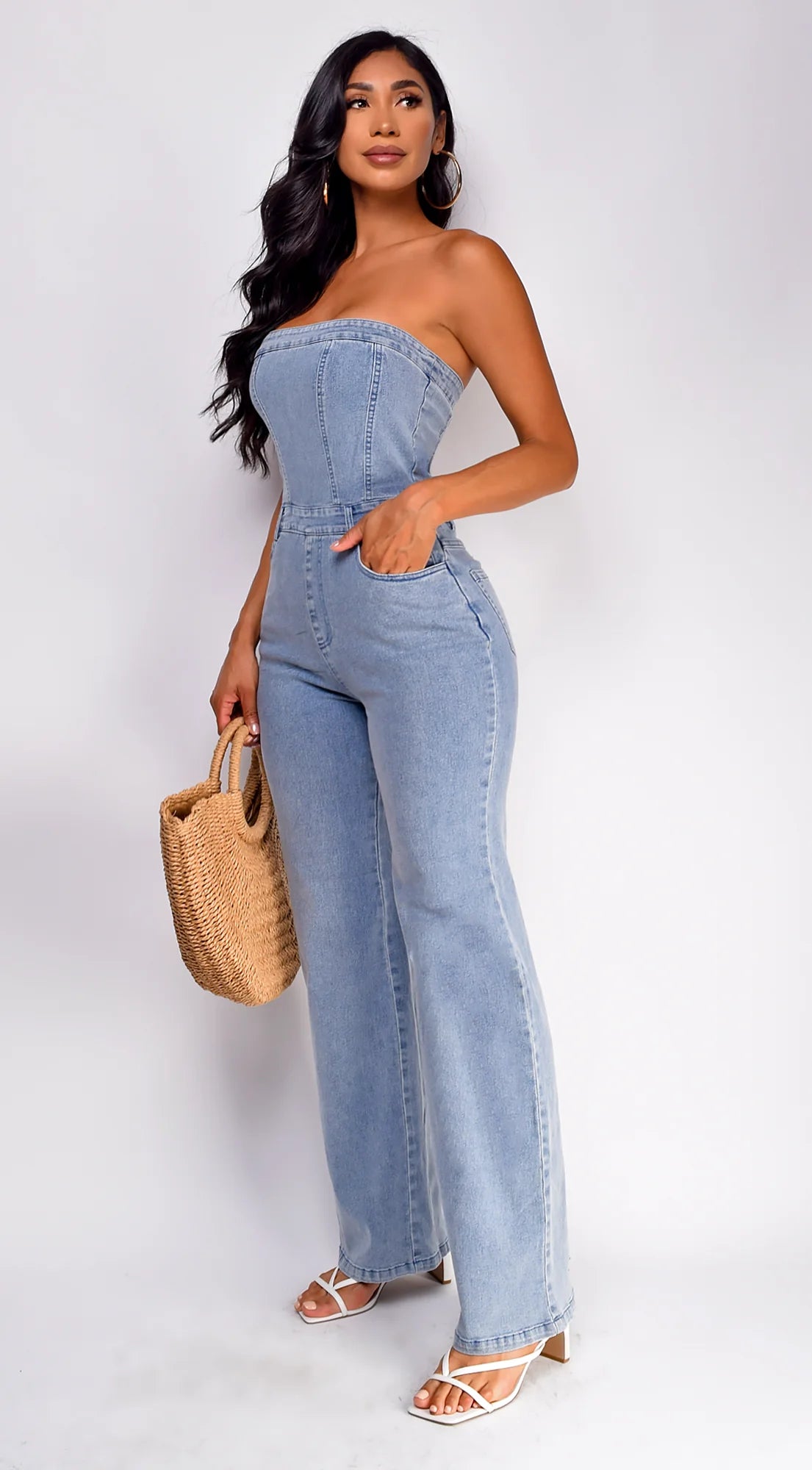 Dara Denim Tube Jumpsuit Blue