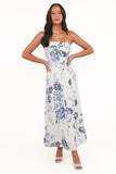 Tamira Strapless Midi Dress Blue Floral