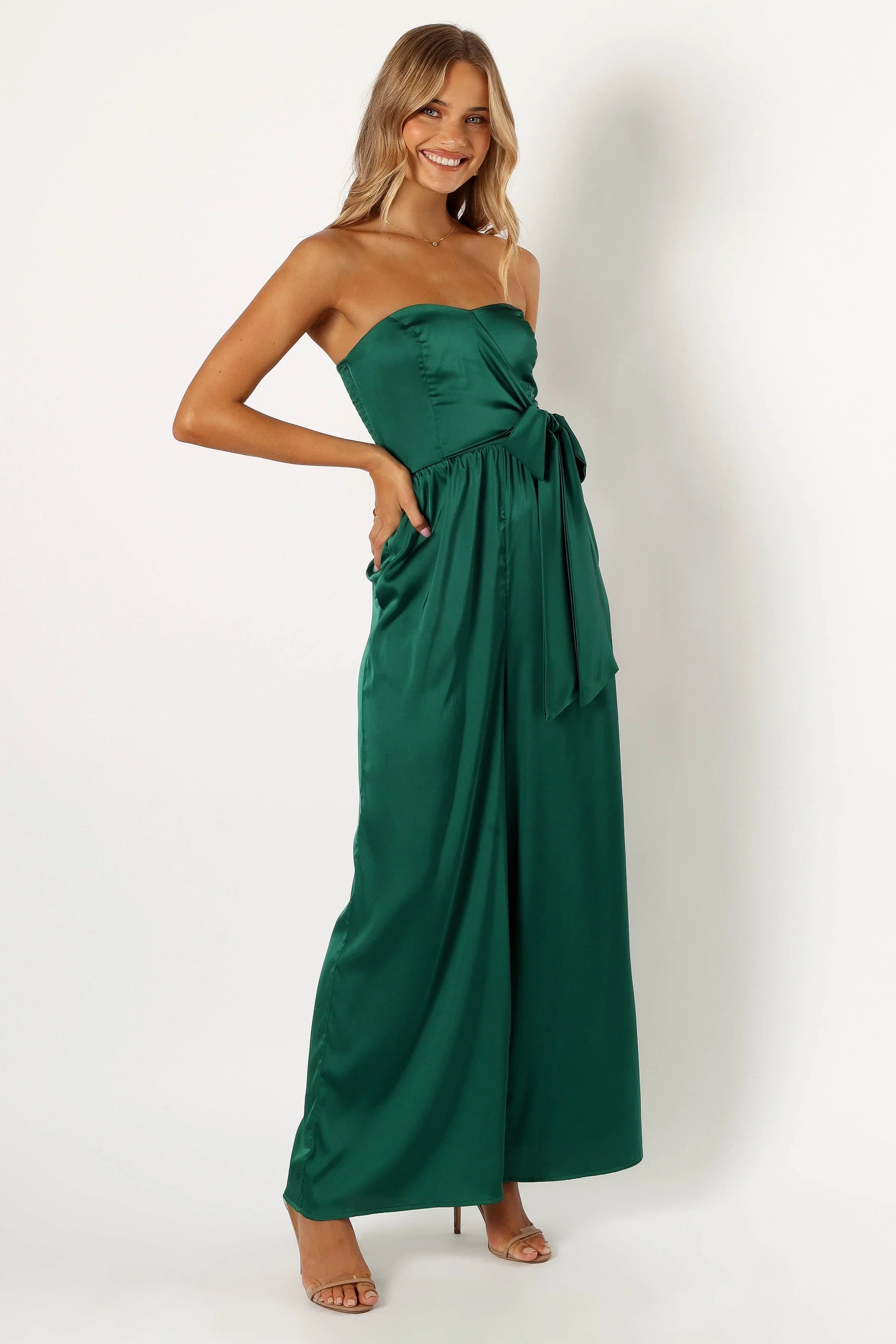 Tanya Strapless Jumpsuit Emerald