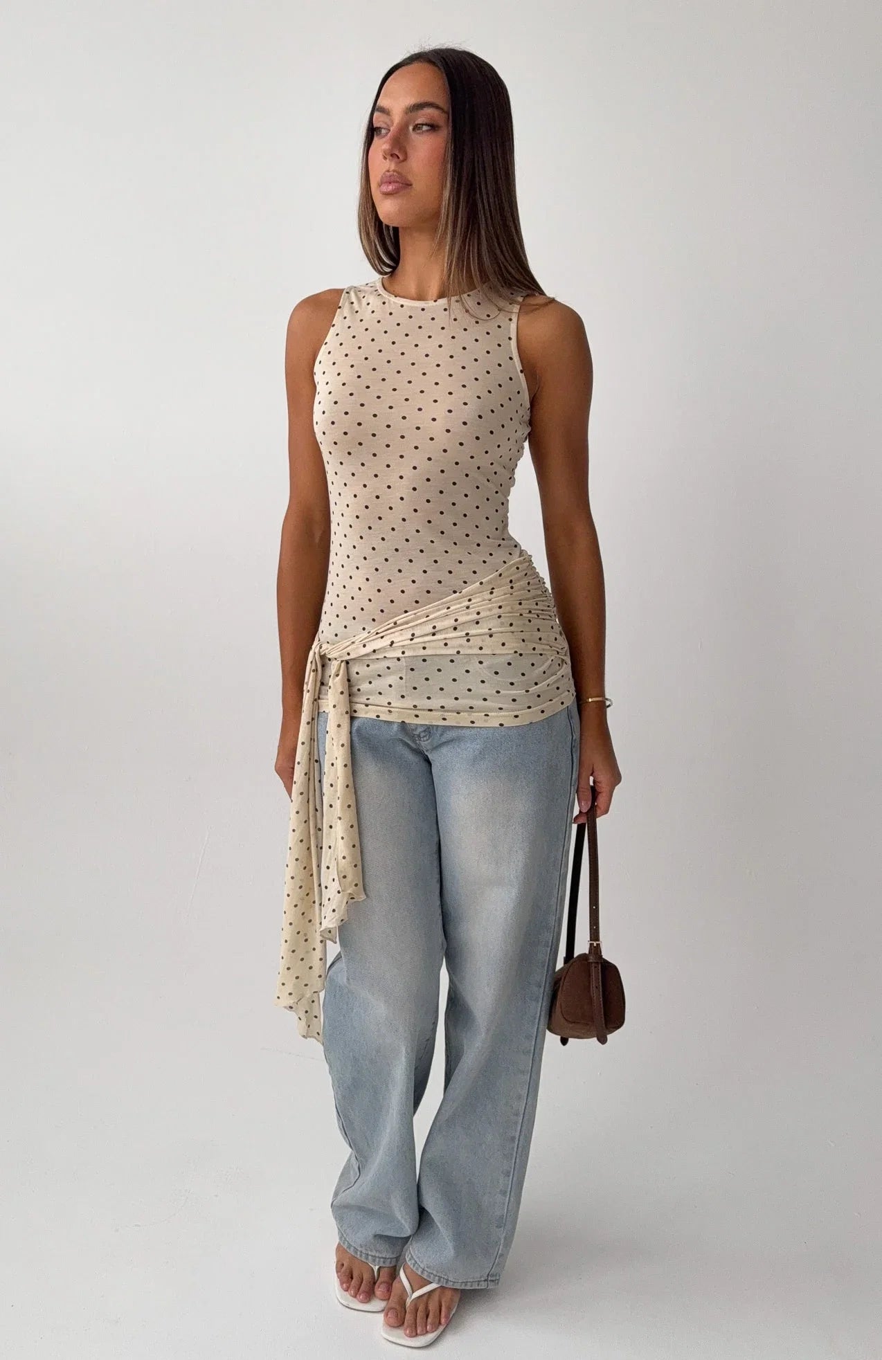 Pinch Me Tie Top Butter Black Polka Dot