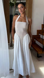 Sammi Halter Midi Dress Sand White
