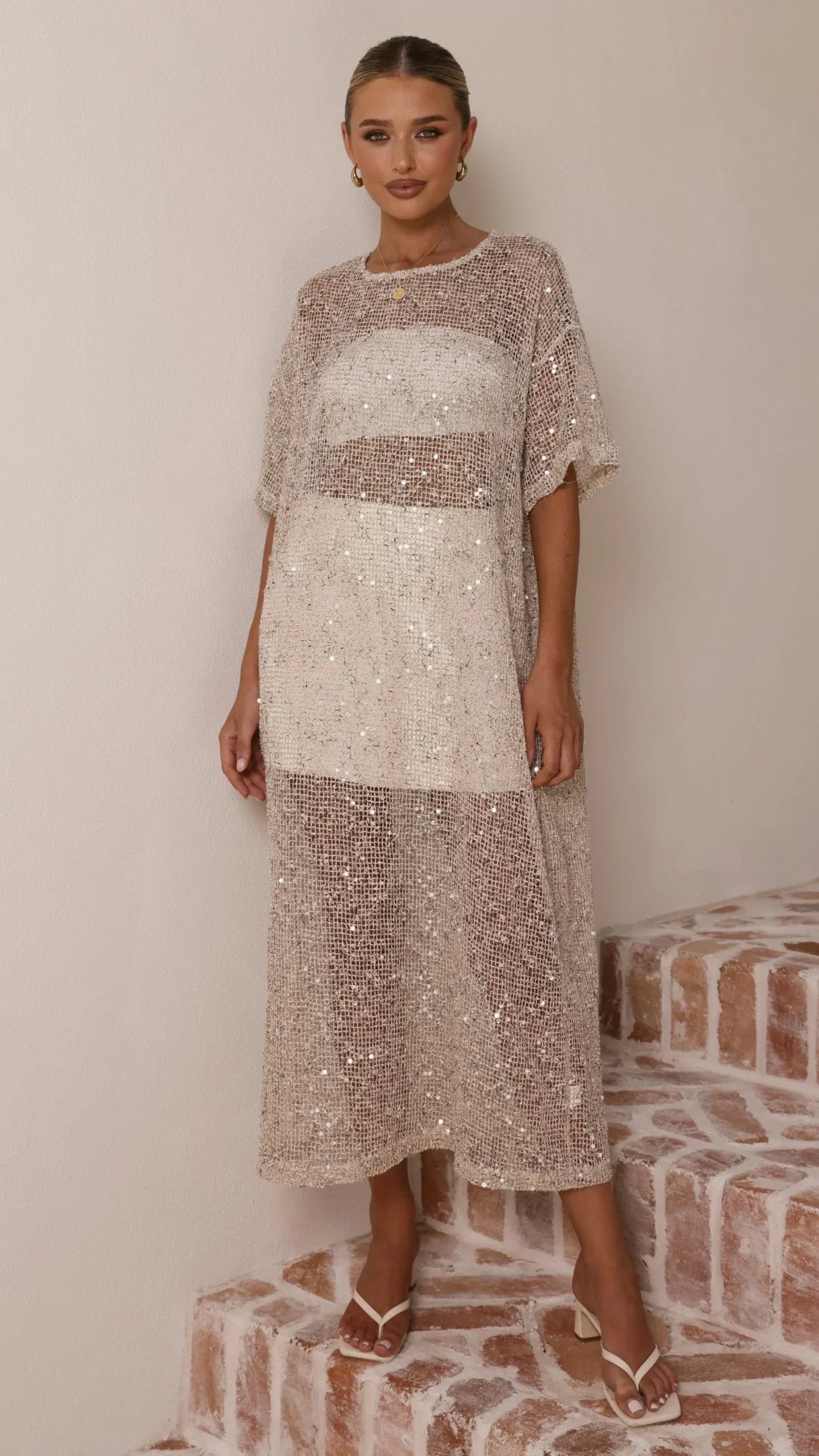 Zinnia Sequins Maxi Dress Beige