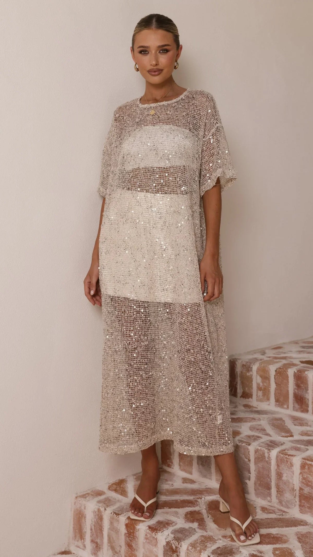 Zinnia Sequins Maxi Dress Beige
