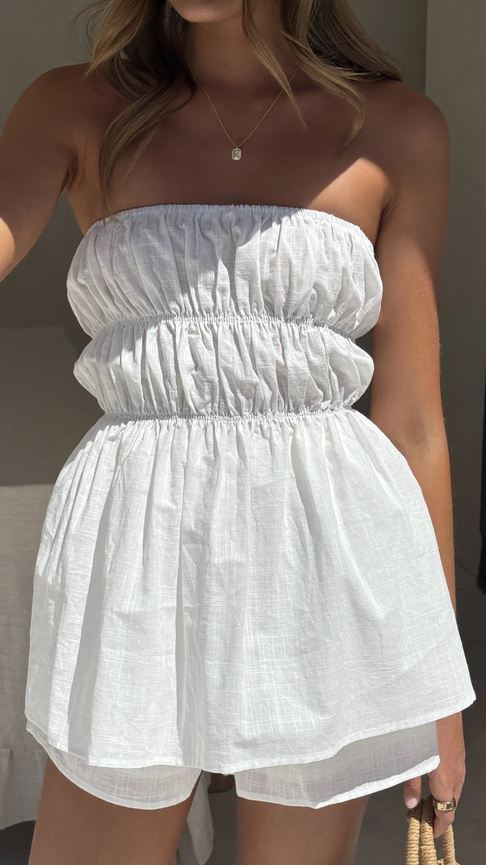 Kamala Strapless Cinch Top and Shorts Set White