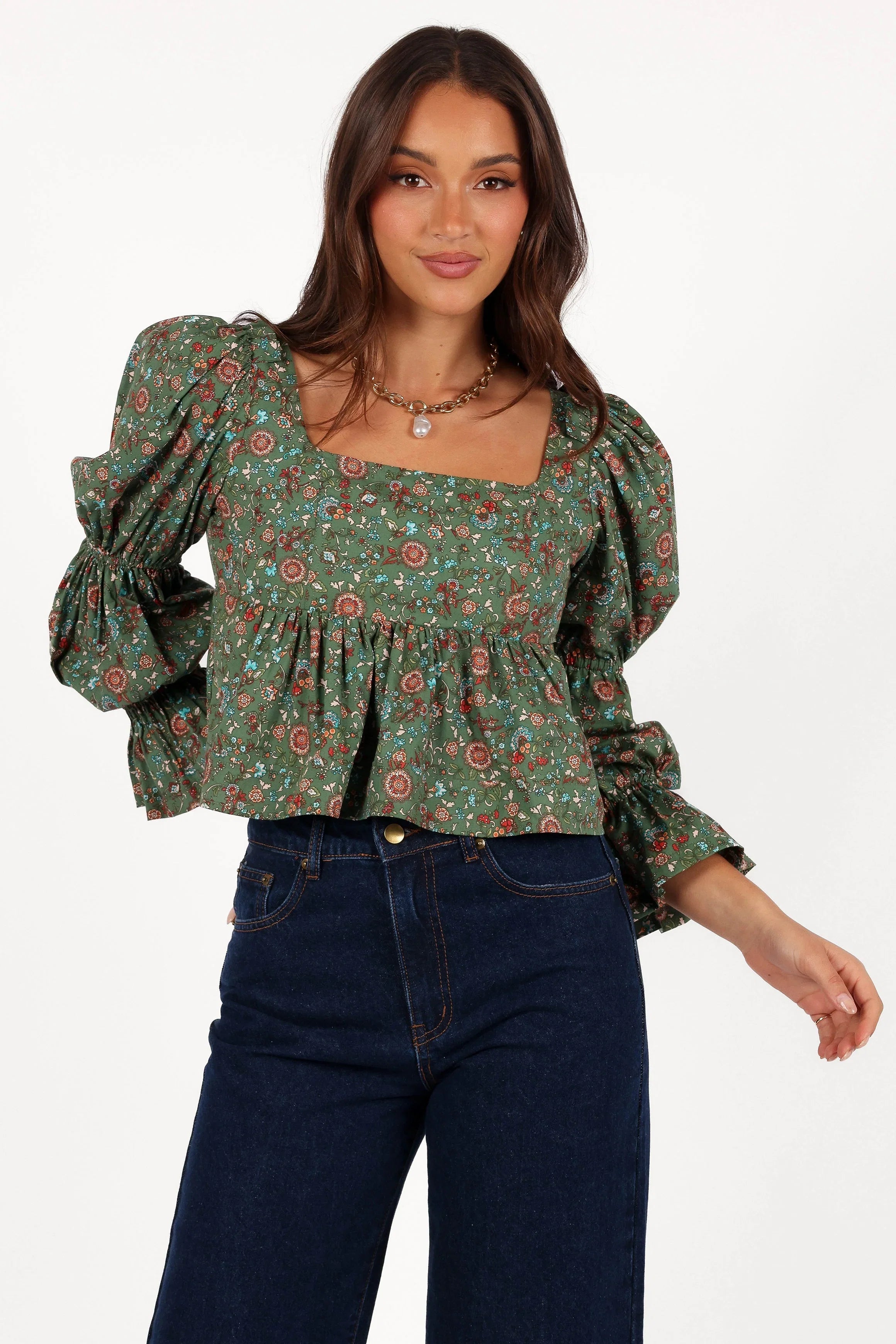 Kenny Top Green Paisley Floral