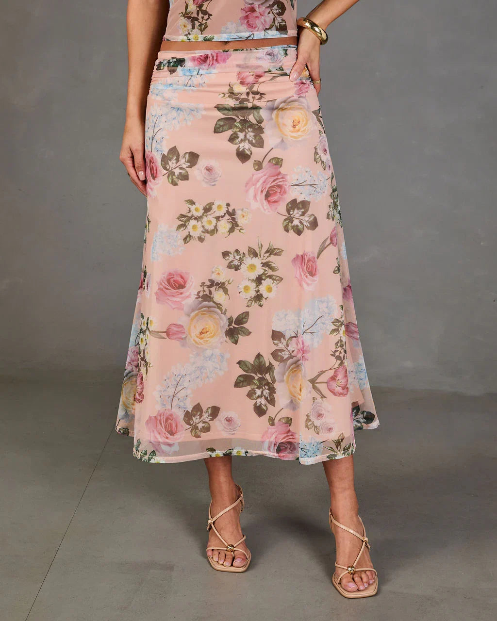 Petal Dream Floral Mesh Midi Skirt