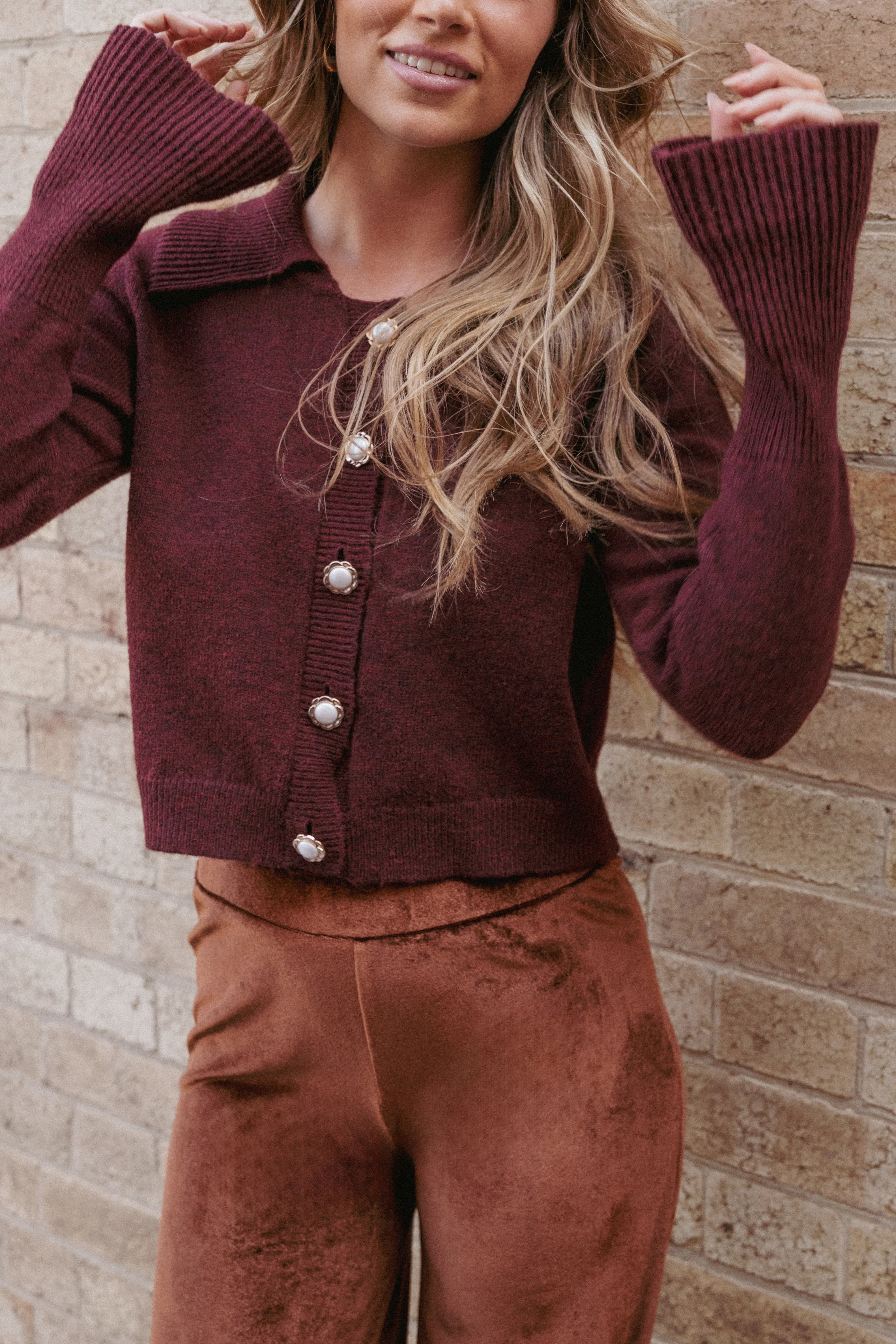 Thelma Trumpet Sleeve Cardigan Cabernet