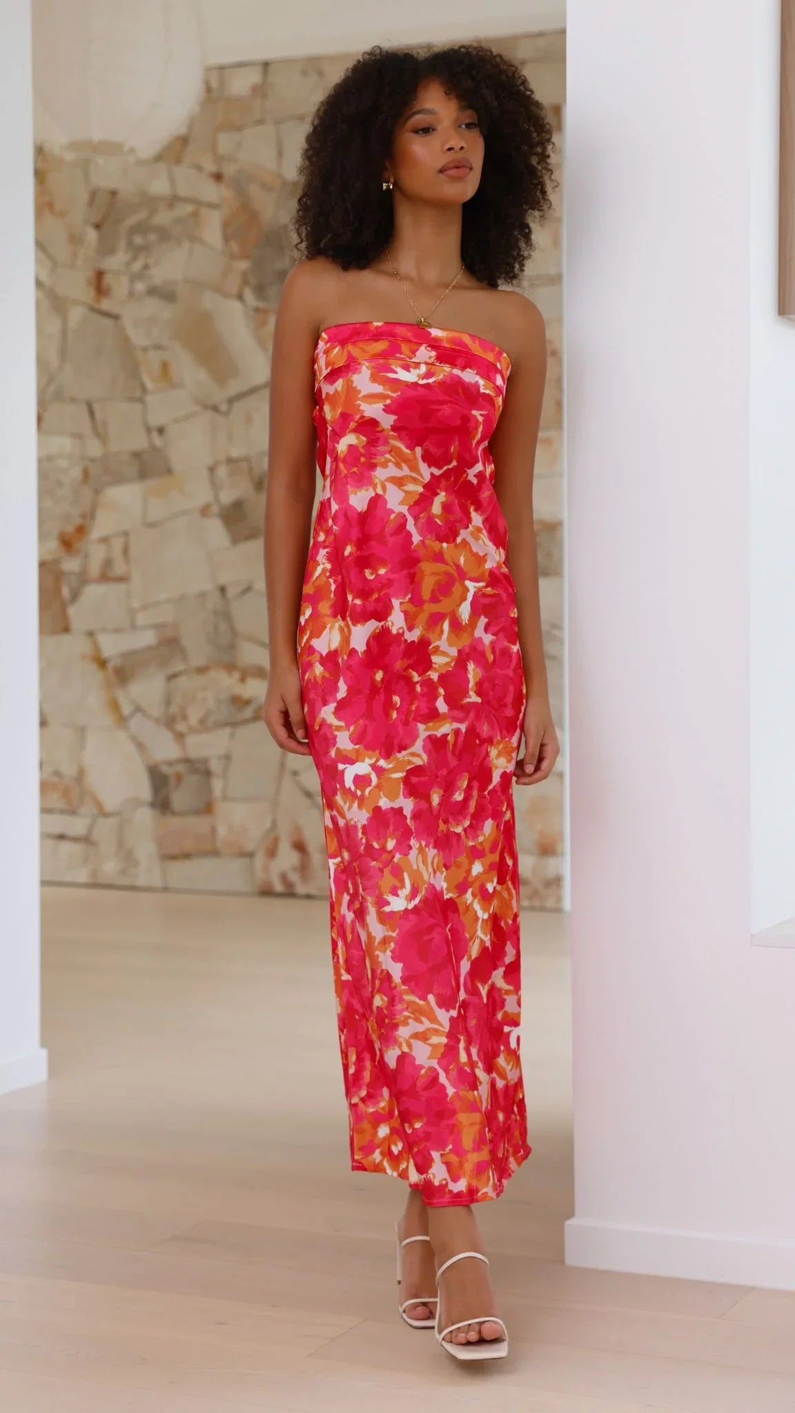 Miya Maxi Dress Pink Red Floral