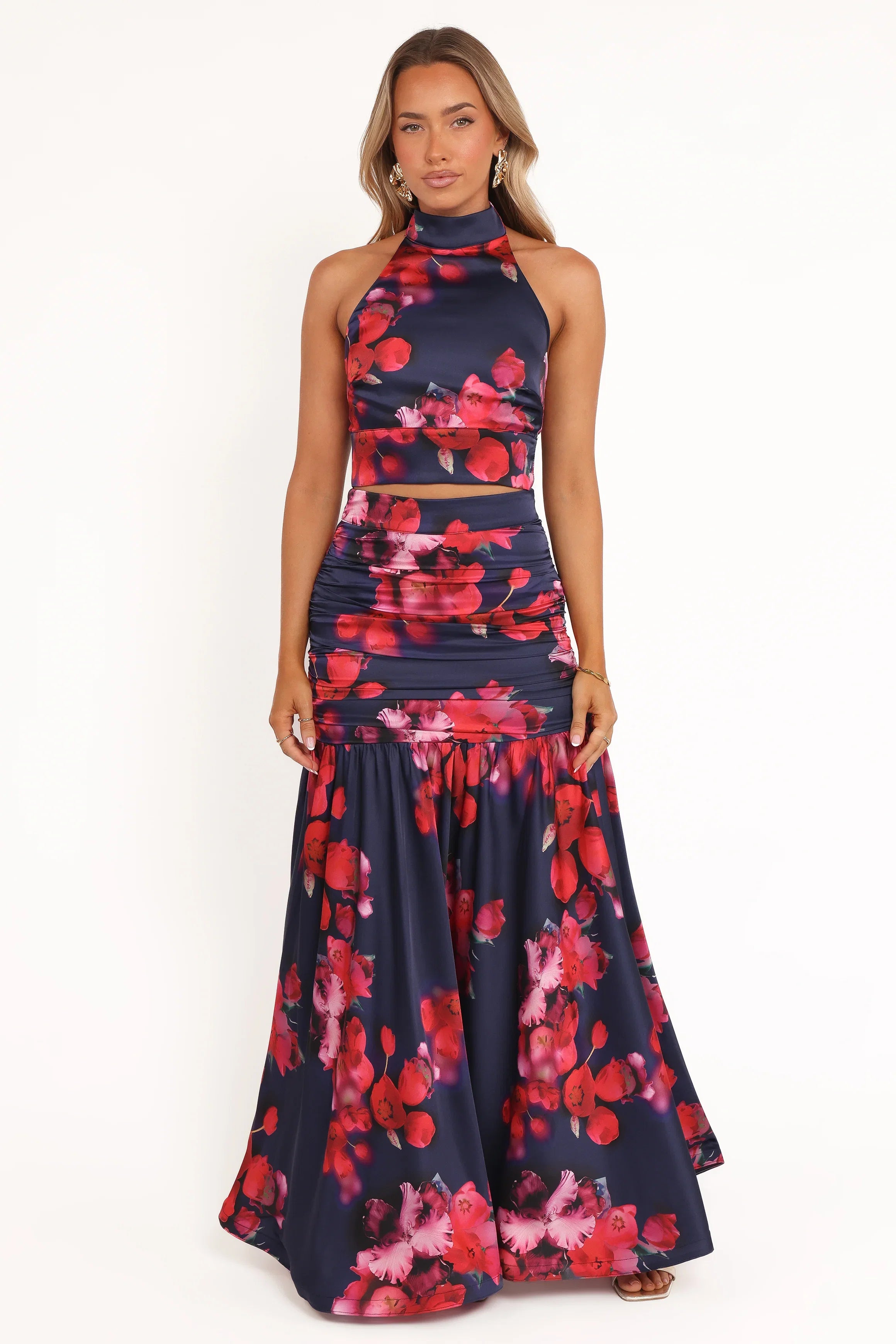 Freda Halter Skirt Set Navy Floral