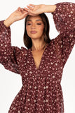Evian Long Sleeve Maxi Dress Burgundy Multi