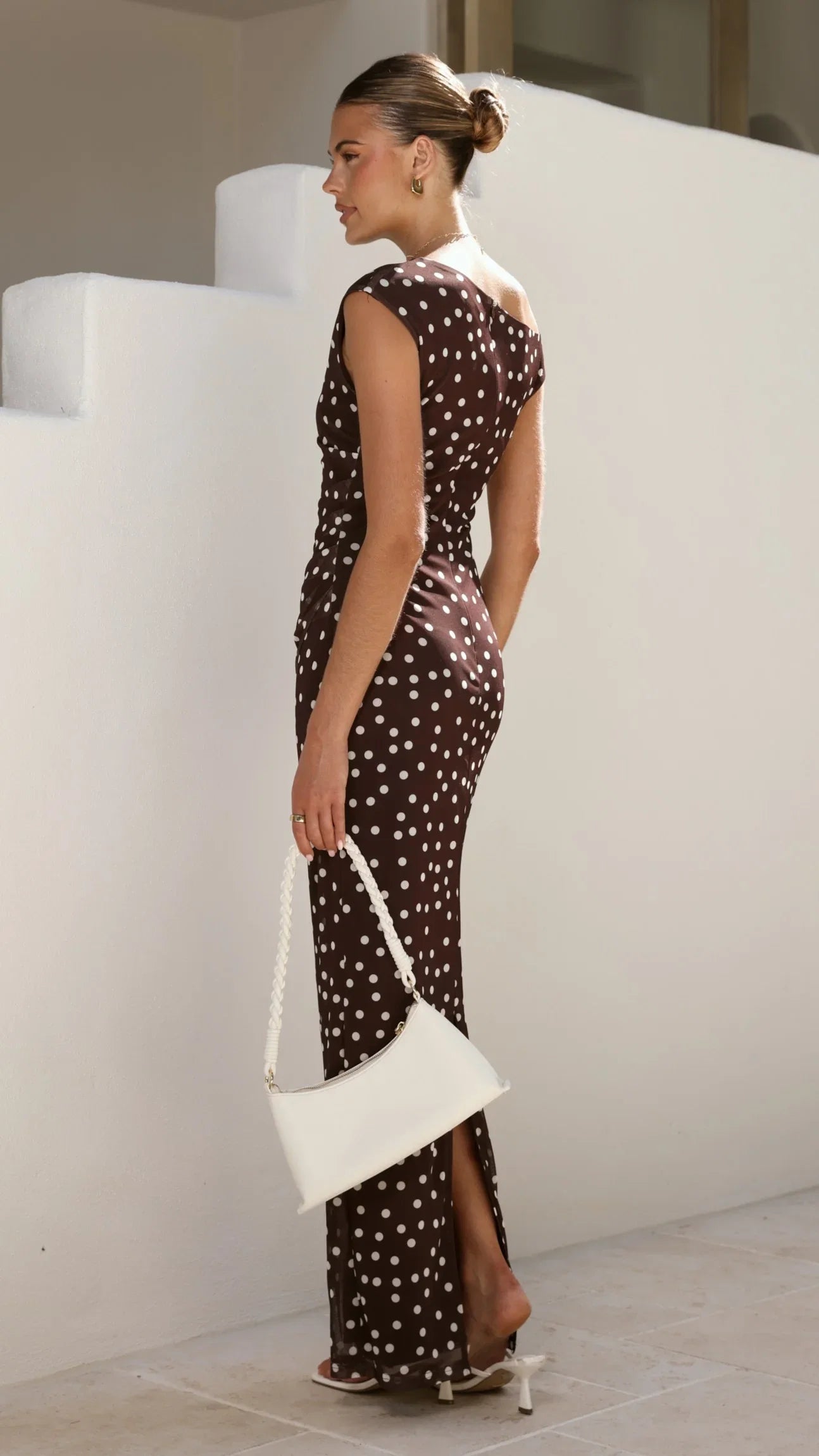 Lilani Maxi Dress Chocolate White Polka Dot