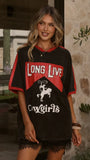 Long Live Cowgirls Oversized Tee Black Red