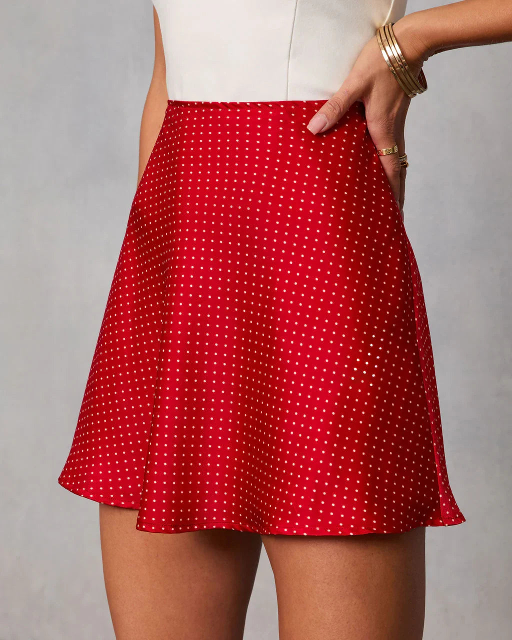 Olivra Satin Polka Dot Mini Skirt