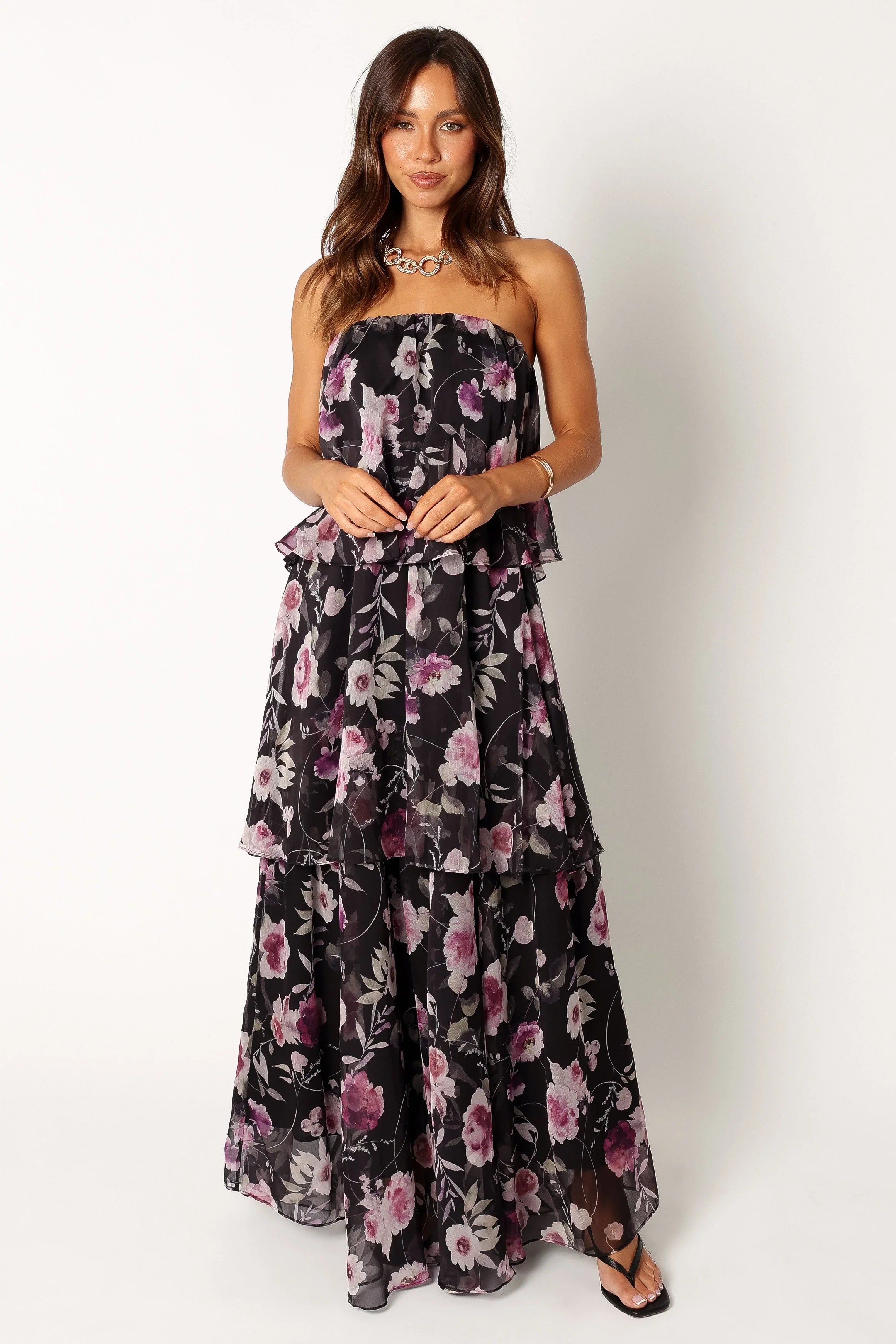 Bloom Strapless Maxi Dress Black Floral