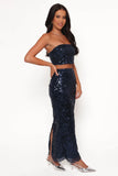 Glissy Sequin Skirt Set Navy