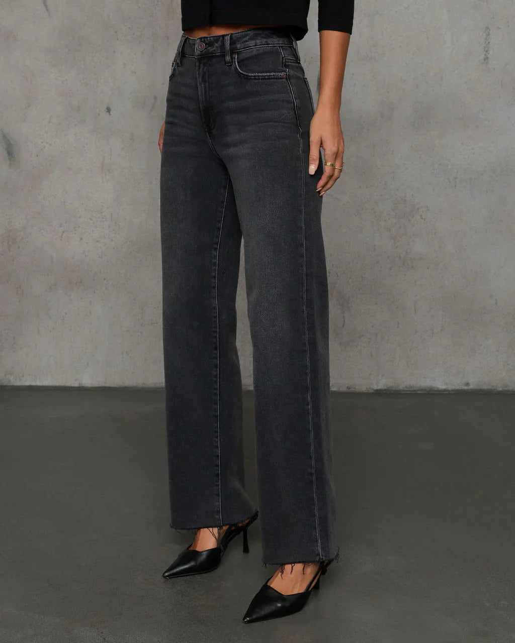 Dusky Charm Stretch High Rise Straight Leg Clean Hem Jeans