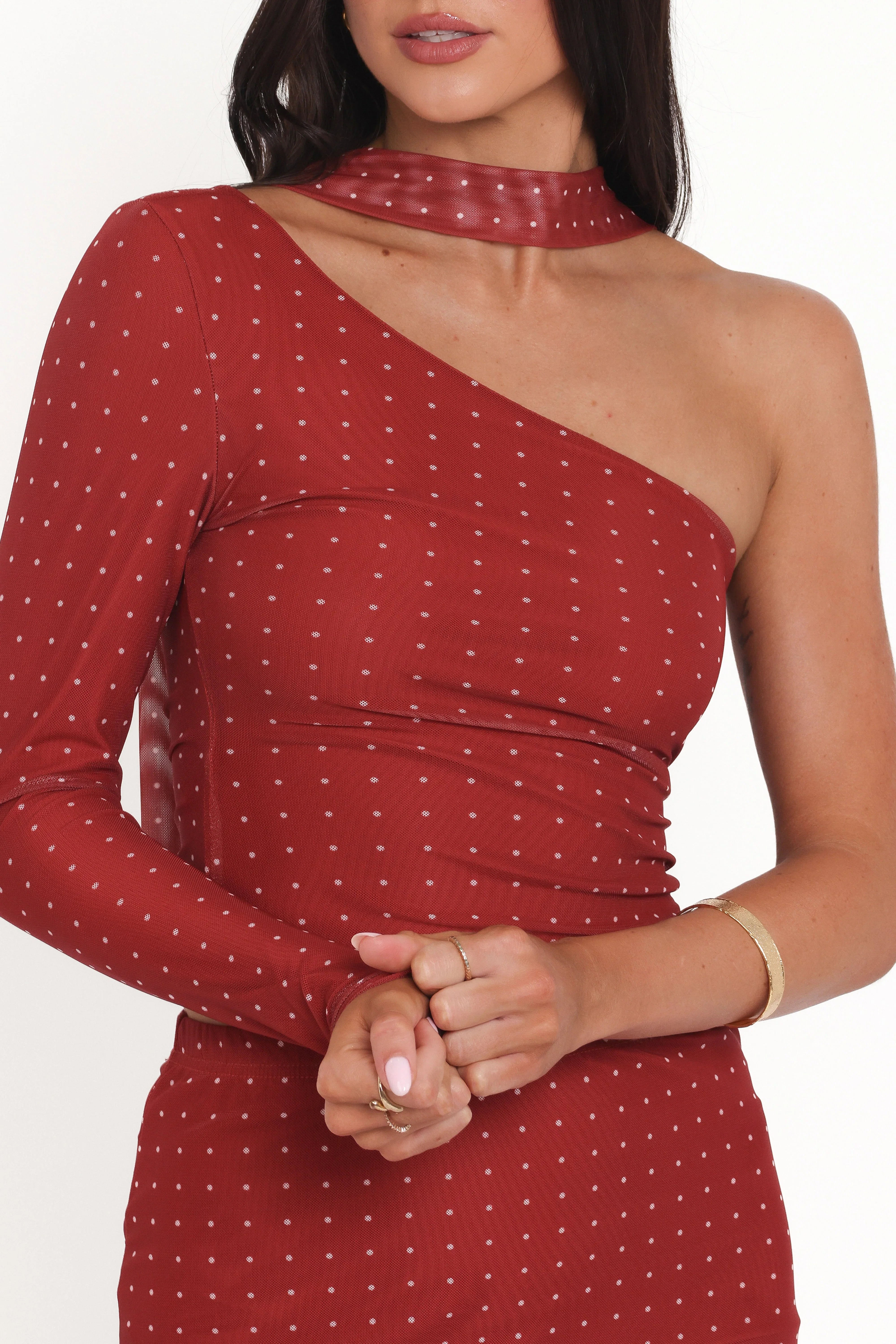 Hollie Mesh Skirt Set Red Polka Dot