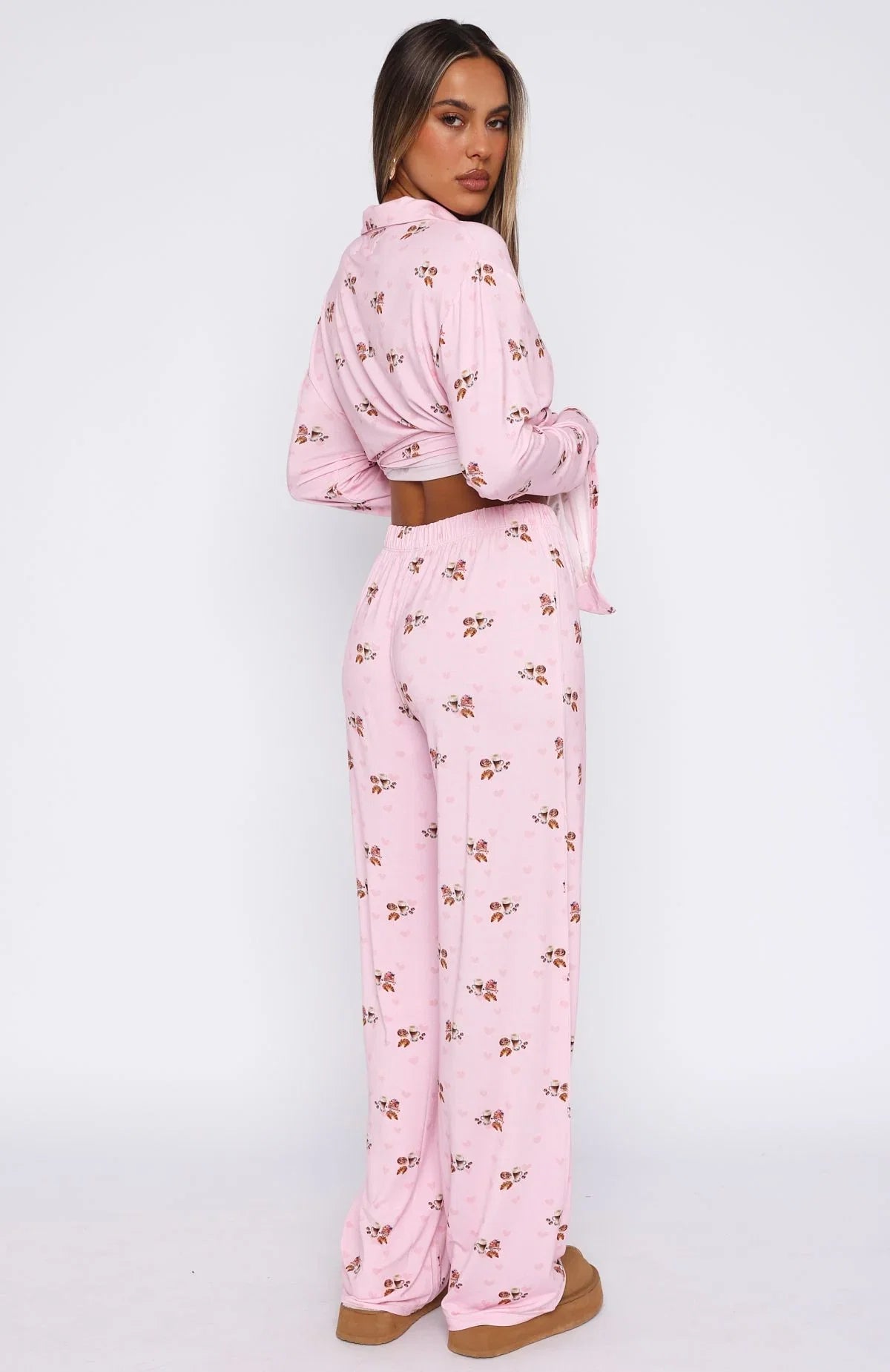 Pillow Talk Printed Long Sleeve Pyjama Set Candy Breakfast