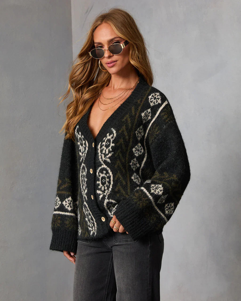 Oat Loop Abstract Print Cardigan