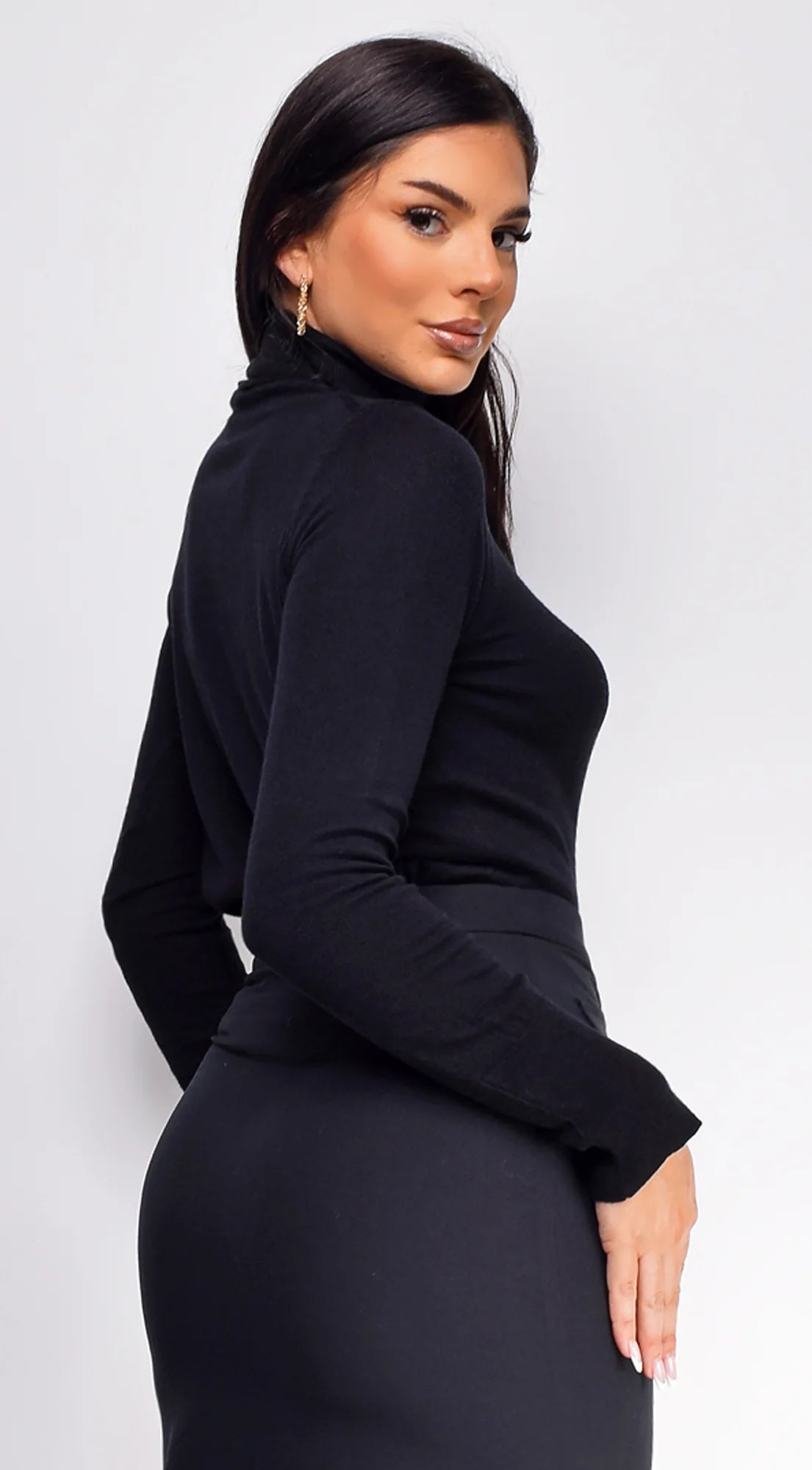 Gigi High Neck Long Sleeve Top Black