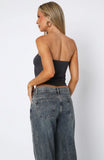 Dont Talk Cinched Waist Strapless Top Charcoal