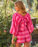 Polished Aura Gingham Balloon Sleeve Romper