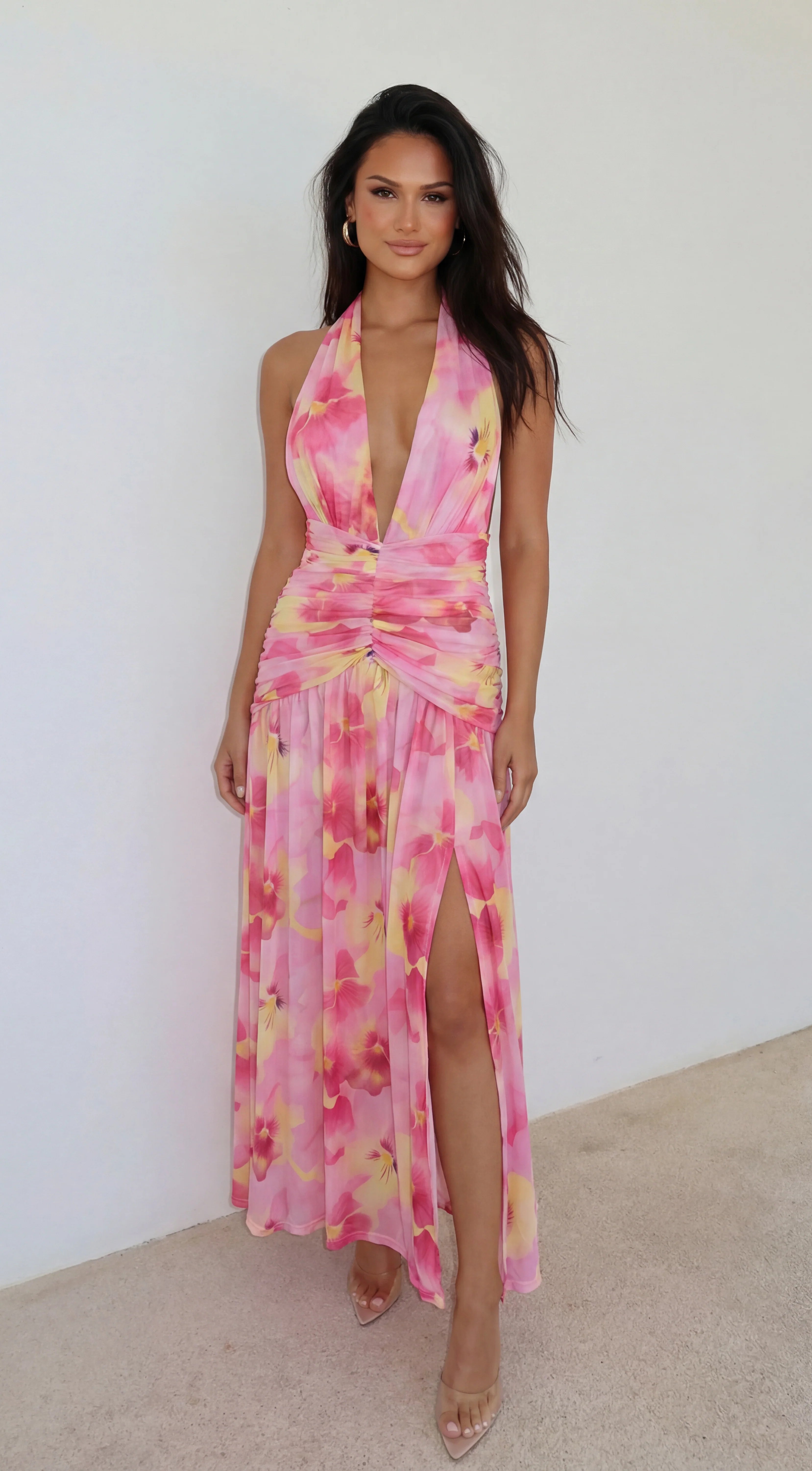 Floret Floral Print Maxi Dress Pink Multi