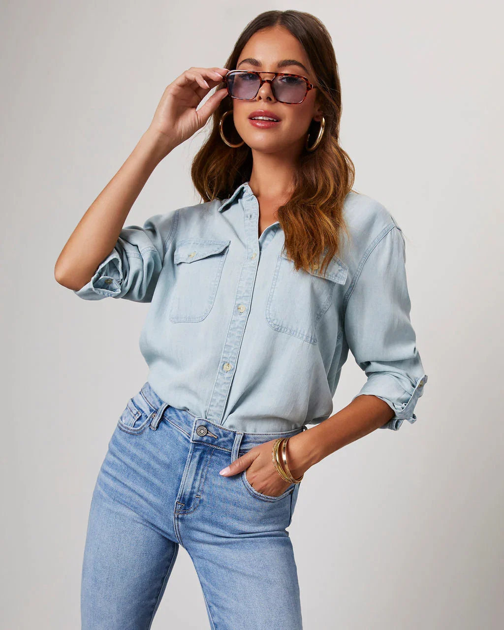 Saligh Pocketed Button Down Top