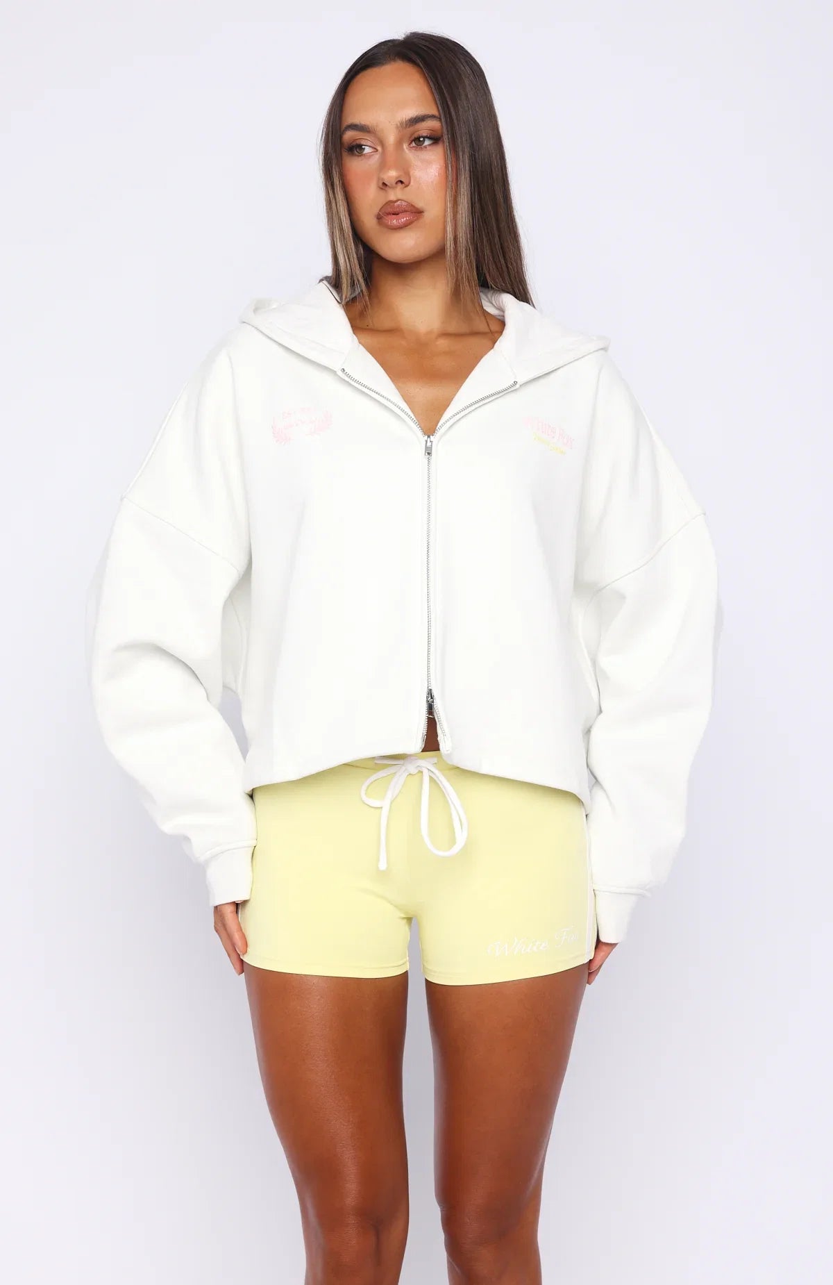 Verano Sixteen Viola Oversized Slouch Zip Front Hoodie White