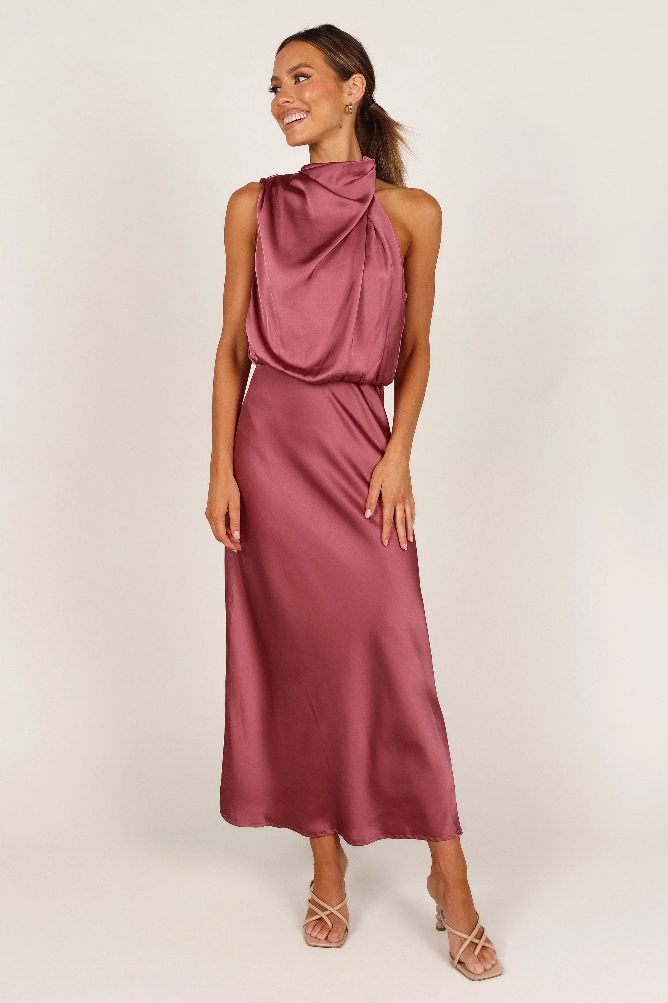 Anabelle Halter Neck Midi Dress Dusty Rose
