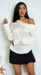 Taylor One Shoulder Satin Top Cream