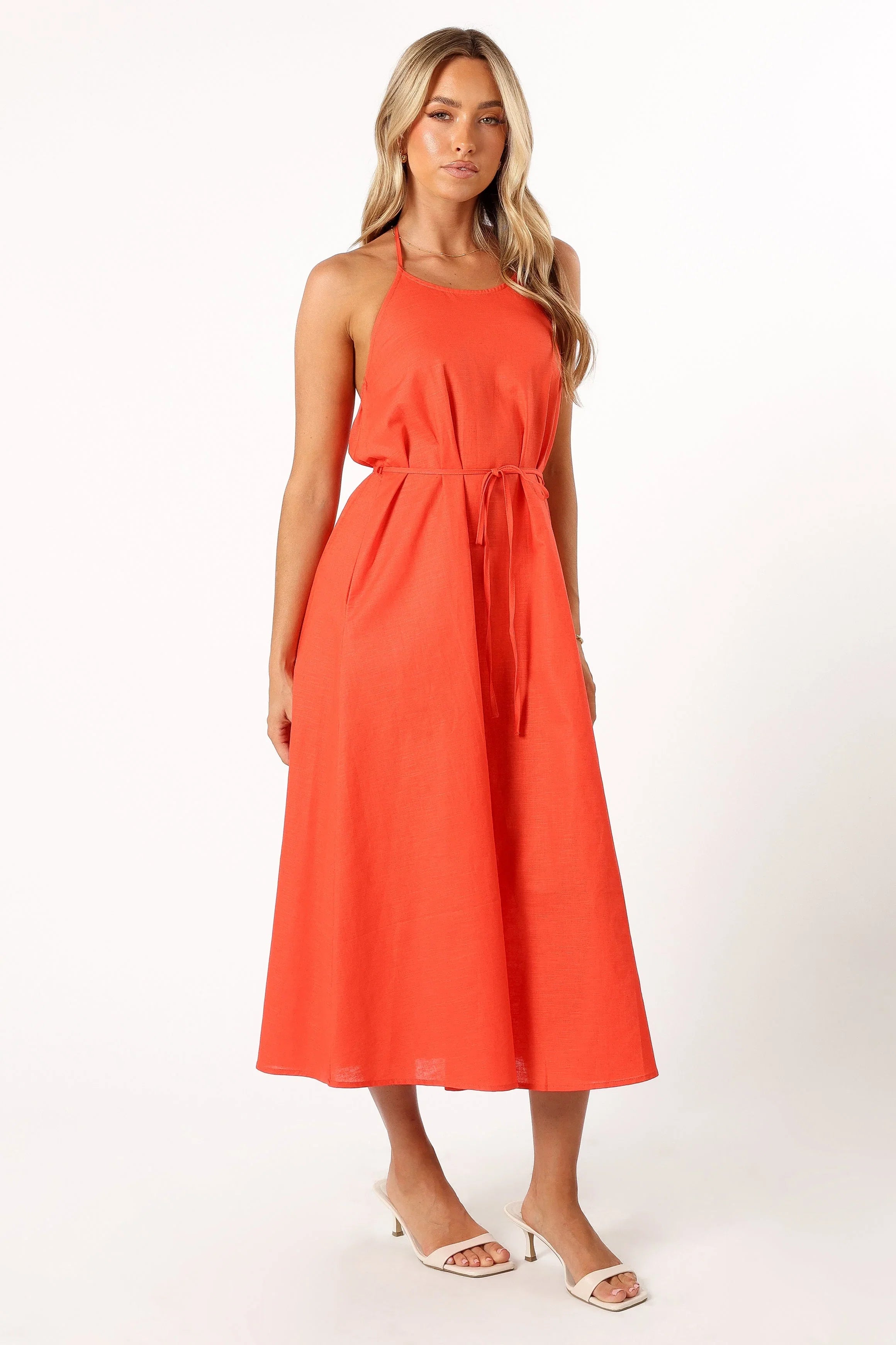 Nadine Halterneck Midi Dress Coral
