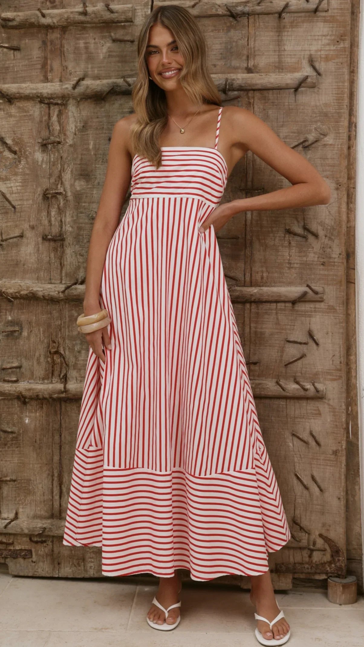 Marcel Maxi Dress Red White Stripe