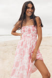 Carter Strapless Midi Dress Pink Floral