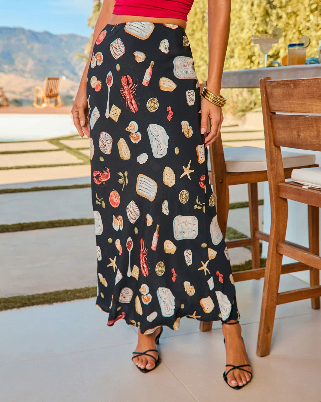 Coastal Fresh Novelty Print Maxi Skirt