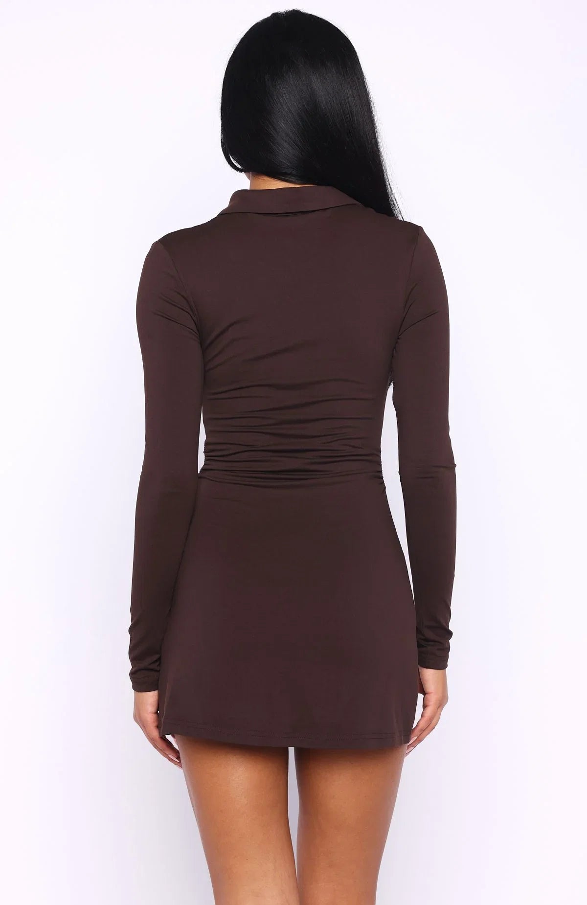 Its All For You Long Sleeve Mini Dress Chocolate