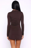 Its All For You Long Sleeve Mini Dress Chocolate