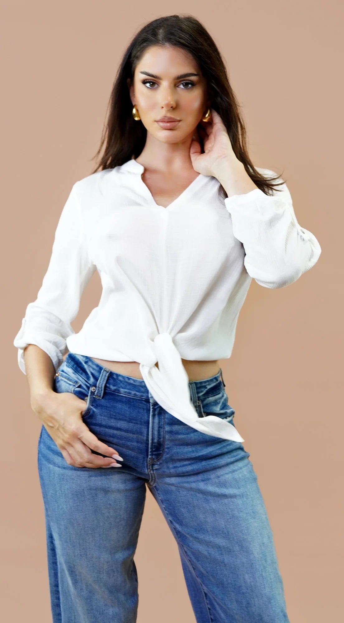 Vessa Tie Front Shirt Ivory