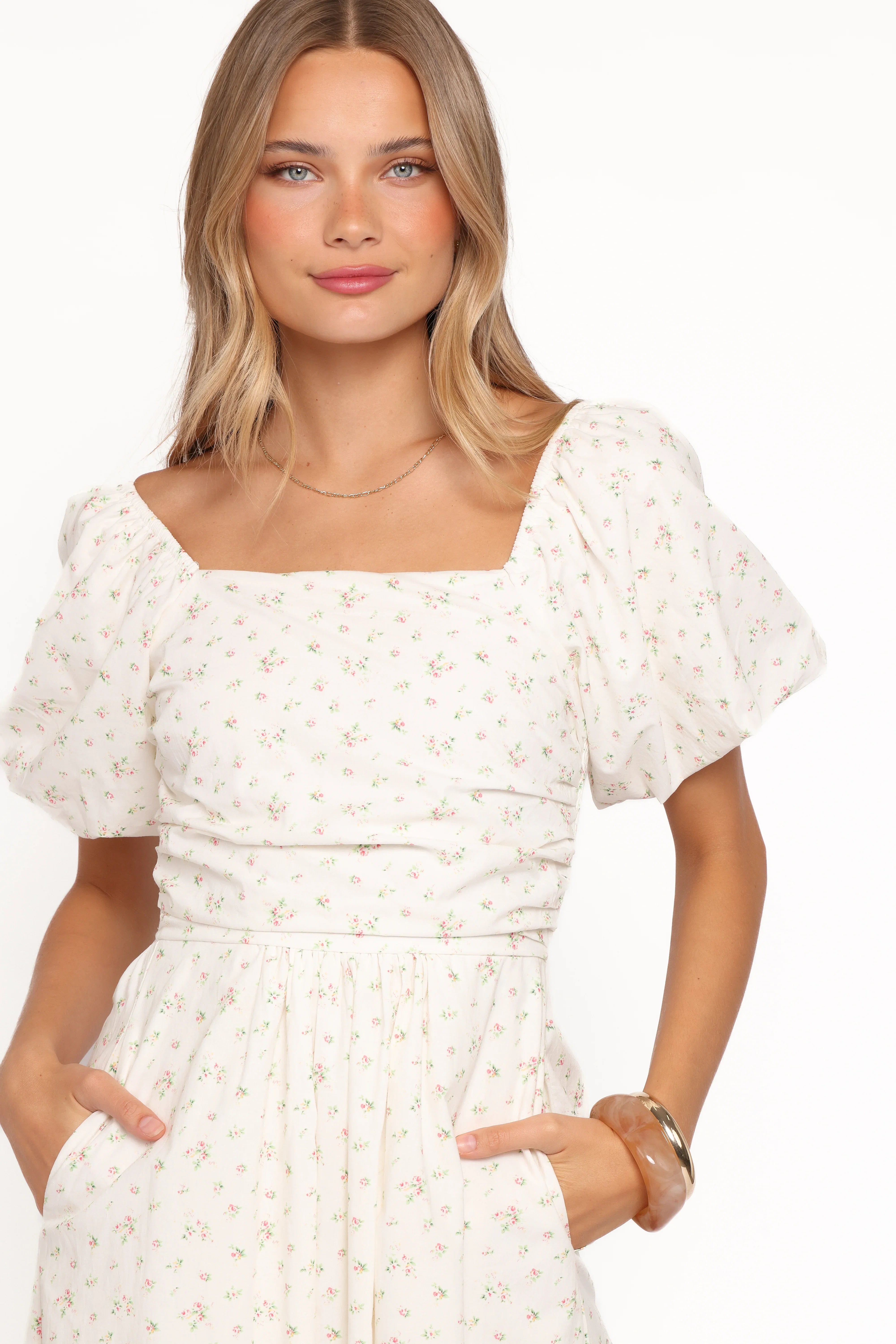 Clo Puff Sleeve Midi Dress White Betty