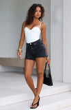 Kamilia High Rise Denim Shorts Black Acid