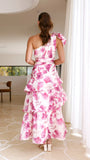 Odilie One Shoulder Maxi Dress Pink Floral