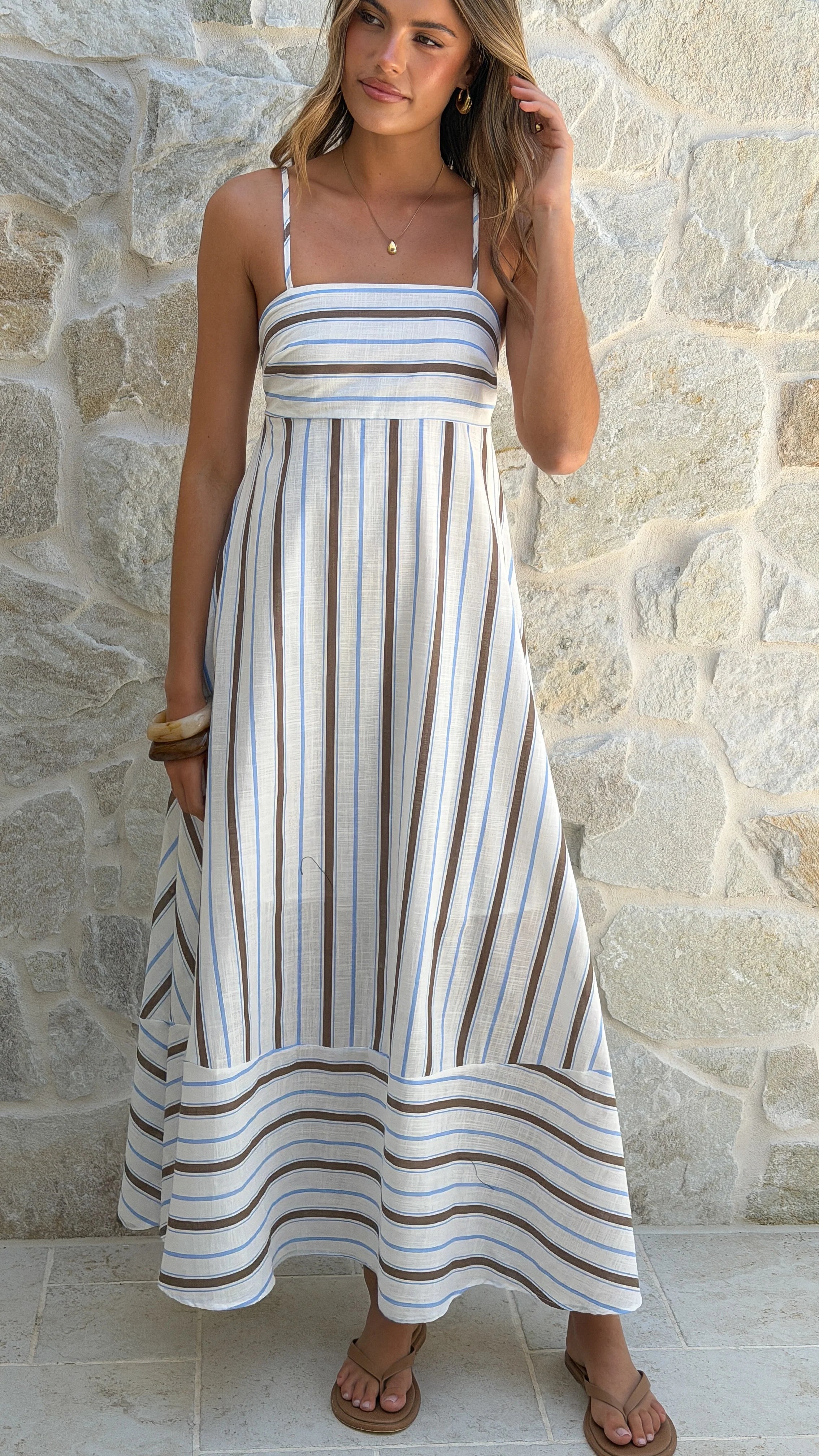Marcel Maxi Dress Choc Blue Stripe